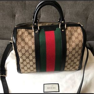 GUCCI
Black GG Canvas VintageWeb Medium Boston Bag